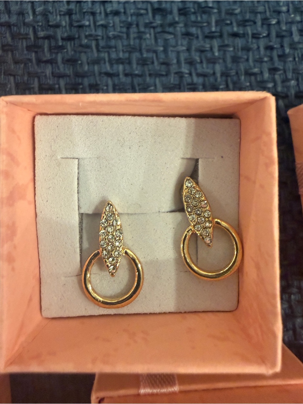 Gold Crystal Accent Hoop Drop Earrings - Unbranded